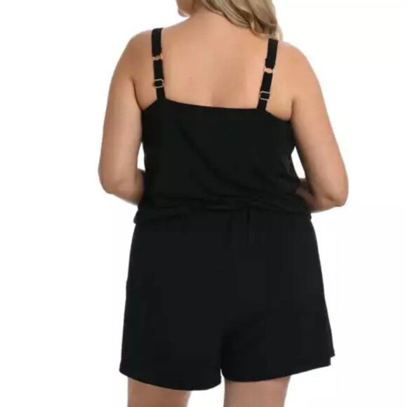 Maxine Of Hollywood Jersey Swim Romper One Piece Swimsuit Size 22W Black New - Picture 2 of 8